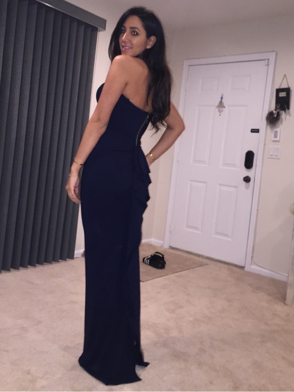 One Shoulder Nicole Bakti Navy Evening Gown